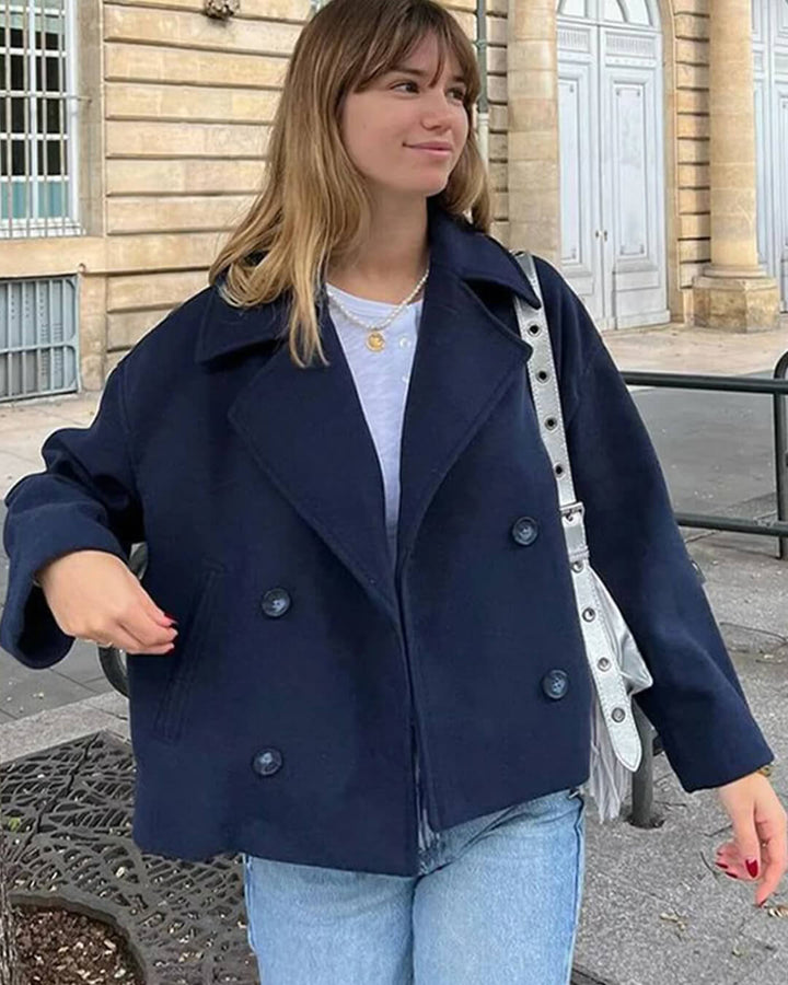 Trenchcoat Damen mit Zweireiher-Knopfleiste und Kurzem Schnitt