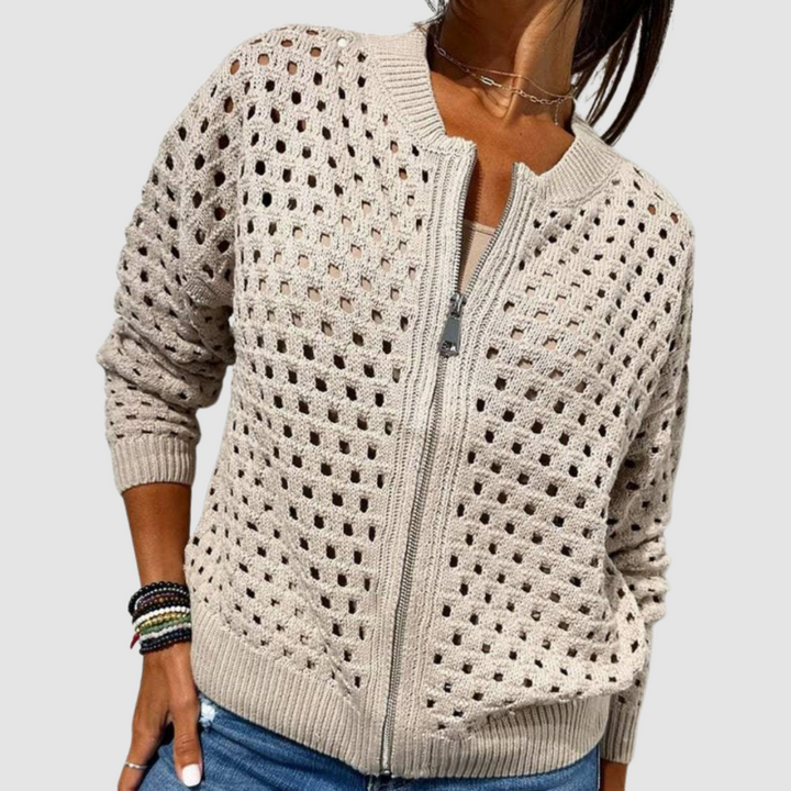 Übergangsjacke Damen in Grobstrick mit Knopfleiste