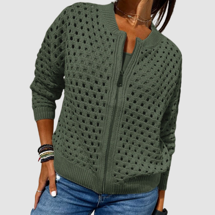 Übergangsjacke Damen in Grobstrick mit Knopfleiste