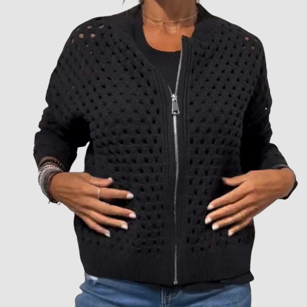 Übergangsjacke Damen in Grobstrick mit Knopfleiste