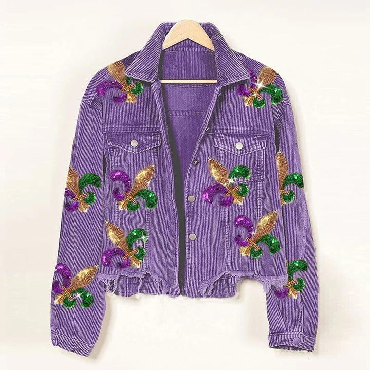 Übergangsjacke Damen mit Cordstruktur und Paillettenverzierung