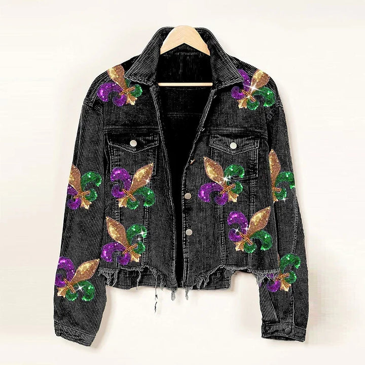 Übergangsjacke Damen mit Cordstruktur und Paillettenverzierung