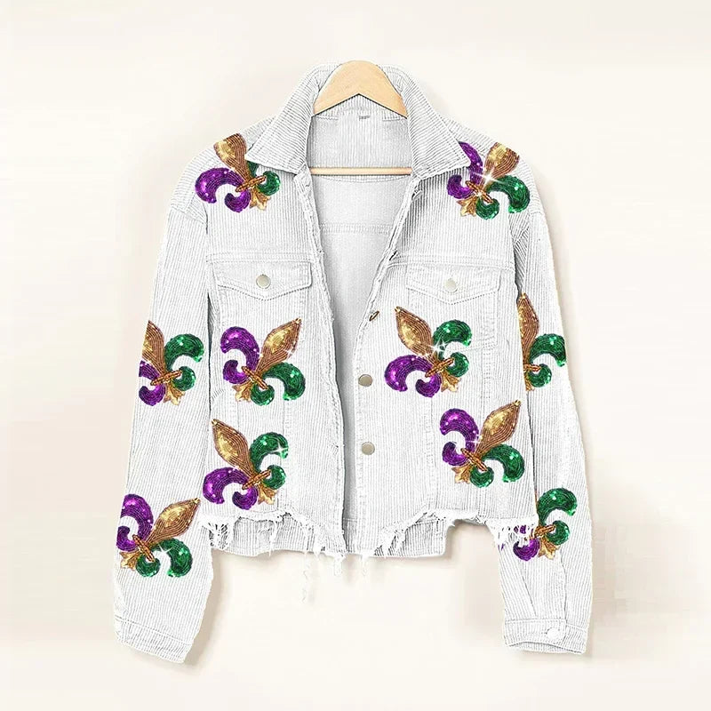 Übergangsjacke Damen mit Cordstruktur und Paillettenverzierung