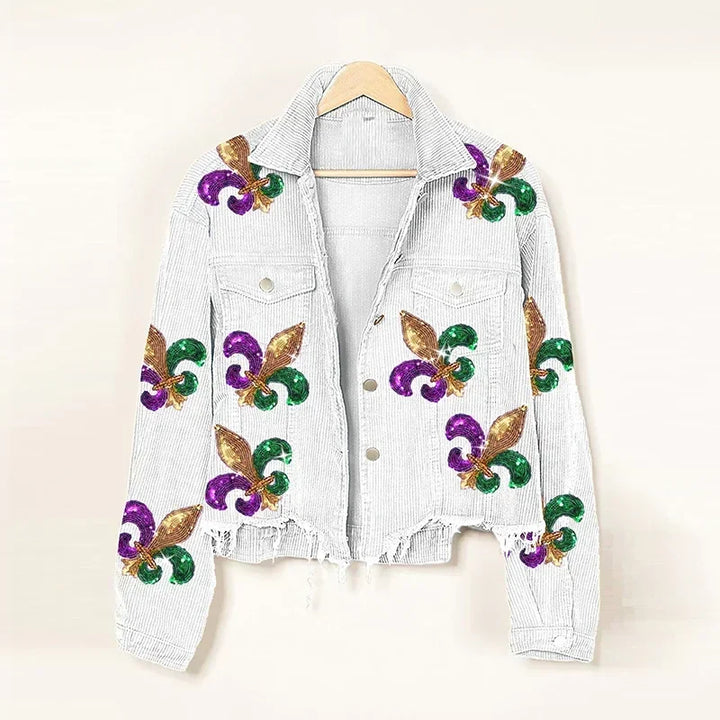 Übergangsjacke Damen mit Cordstruktur und Paillettenverzierung