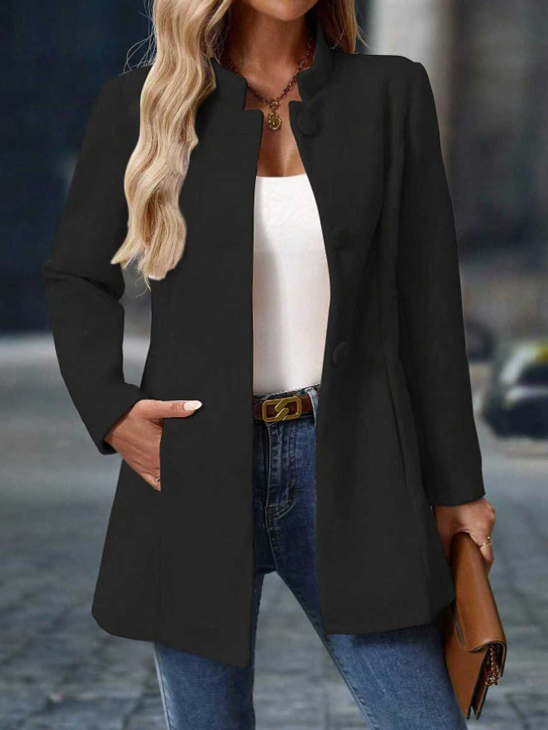 Übergangsjacke Damen mit Umlegekragen und Verdeckter Knopfleiste