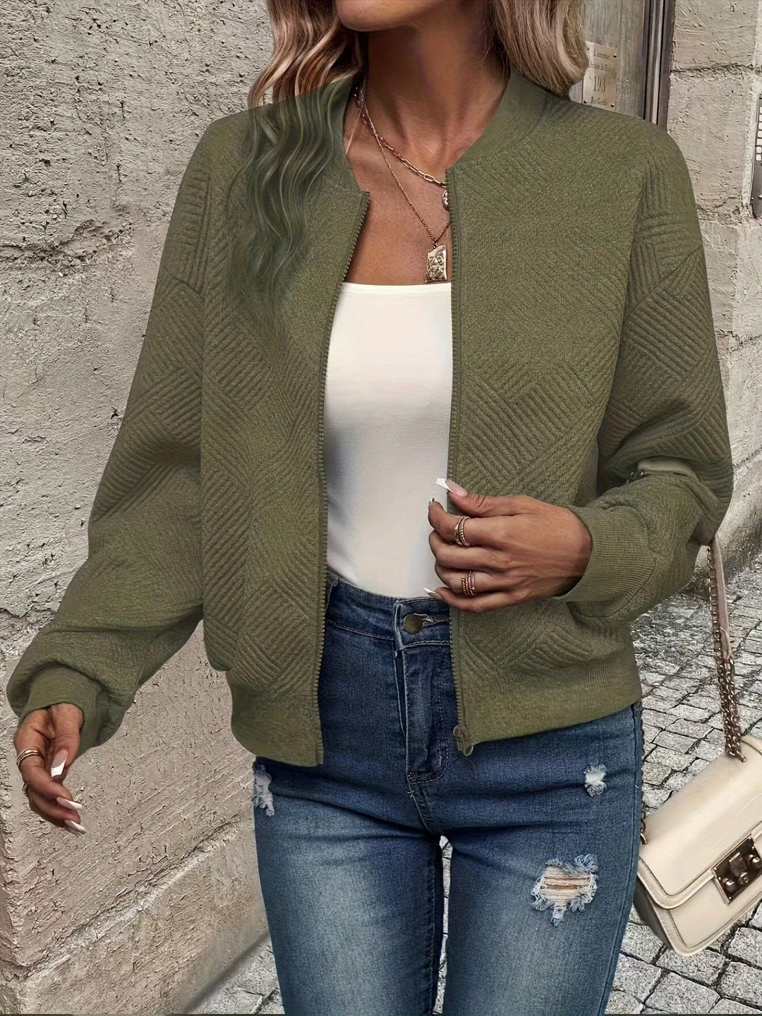 Übergangsjacke Damen mit Durchgehendem Reißverschluss und Leichtem Design