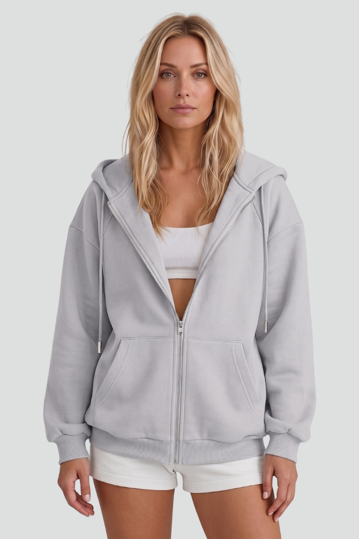Übergangsjacke Damen mit Kapuze und Asymmetrischem Reißverschluss