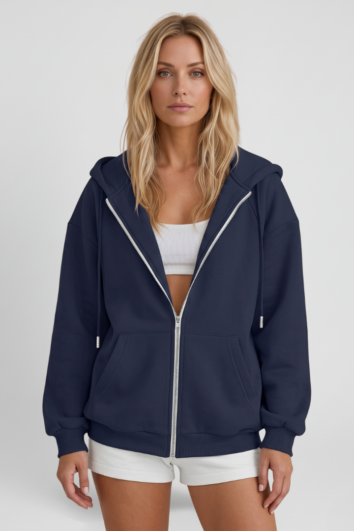 Übergangsjacke Damen mit Kapuze und Asymmetrischem Reißverschluss