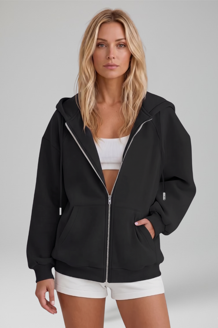 Übergangsjacke Damen mit Kapuze und Asymmetrischem Reißverschluss