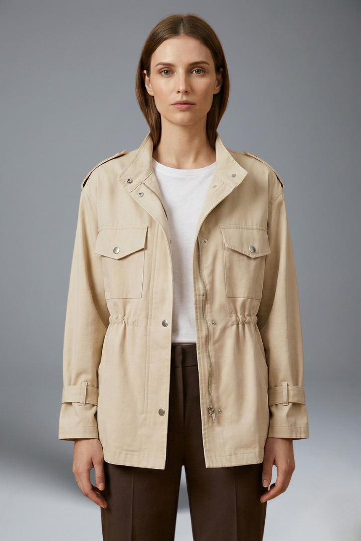 Übergangsjacke Damen mit Zweireiher-Knopfleiste und Gürtel