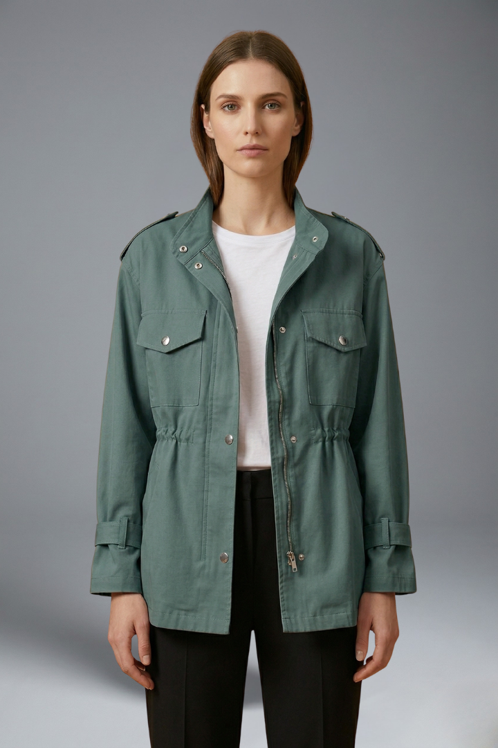 Übergangsjacke Damen mit Zweireiher-Knopfleiste und Gürtel