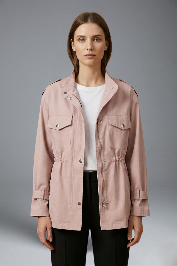 Übergangsjacke Damen mit Zweireiher-Knopfleiste und Gürtel
