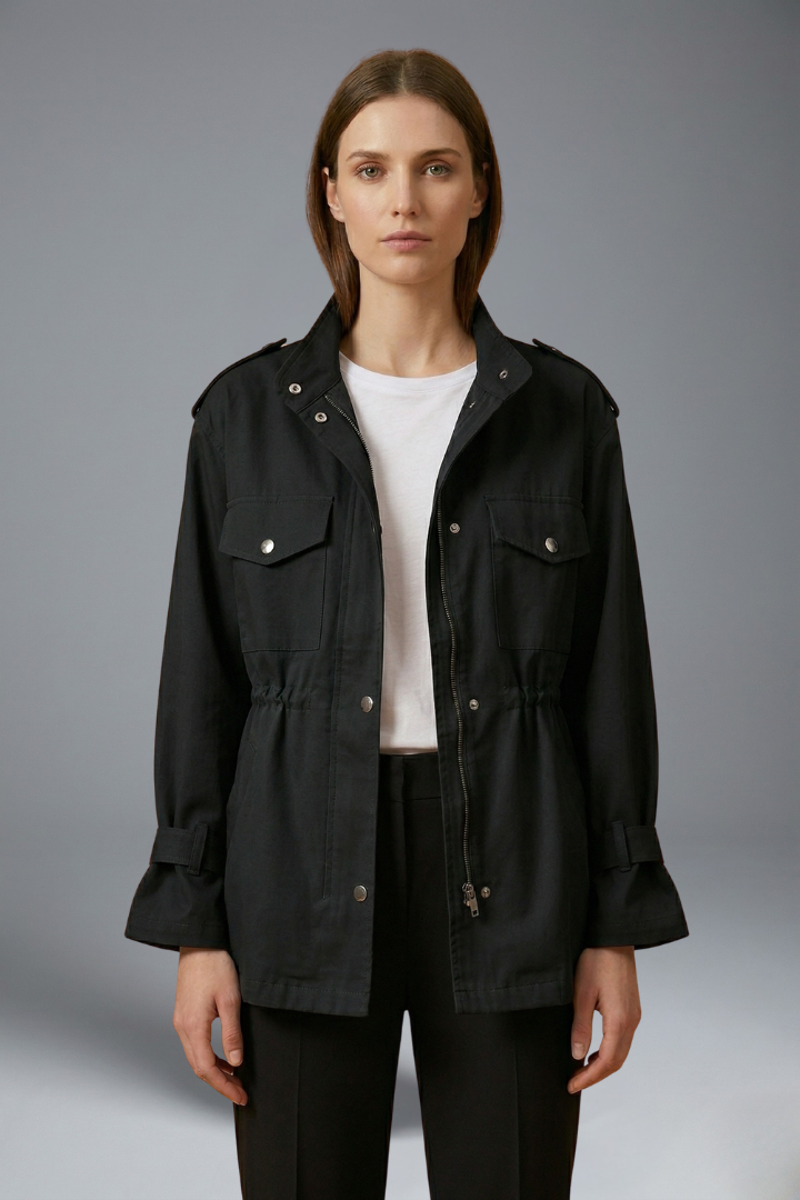 Übergangsjacke Damen mit Zweireiher-Knopfleiste und Gürtel