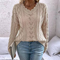 Valea | Damen Strickpullover mit V-Ausschnitt und Zopfstrick