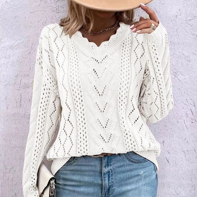 Valea | Damen Strickpullover mit V-Ausschnitt und Zopfstrick