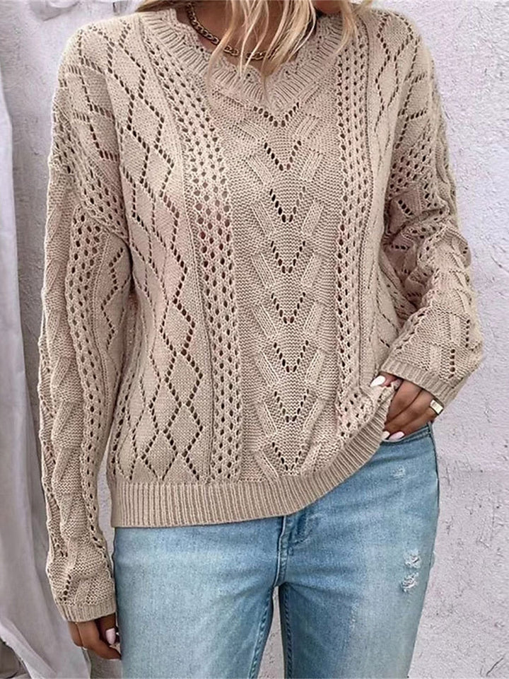 Valea | Damen Strickpullover mit V-Ausschnitt und Zopfstrick