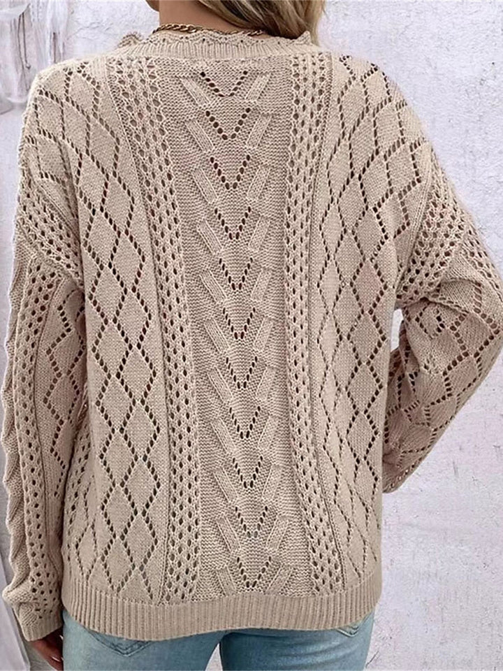 Valea | Damen Strickpullover mit V-Ausschnitt und Zopfstrick