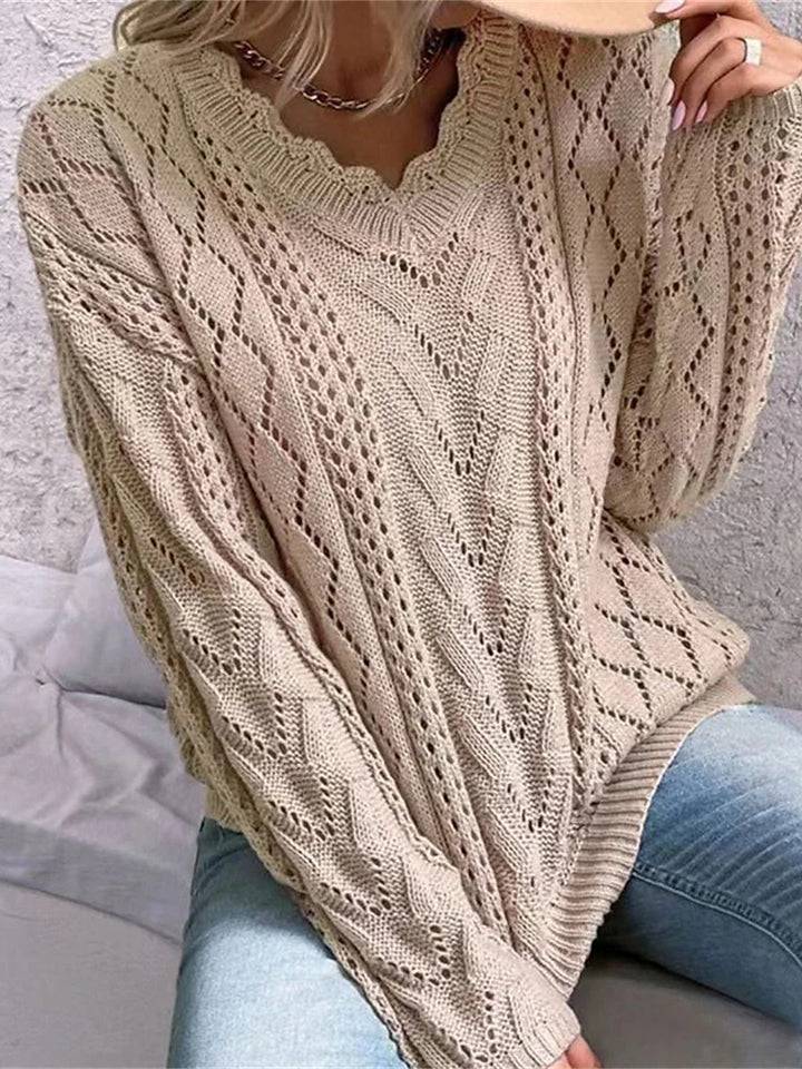 Valea | Damen Strickpullover mit V-Ausschnitt und Zopfstrick