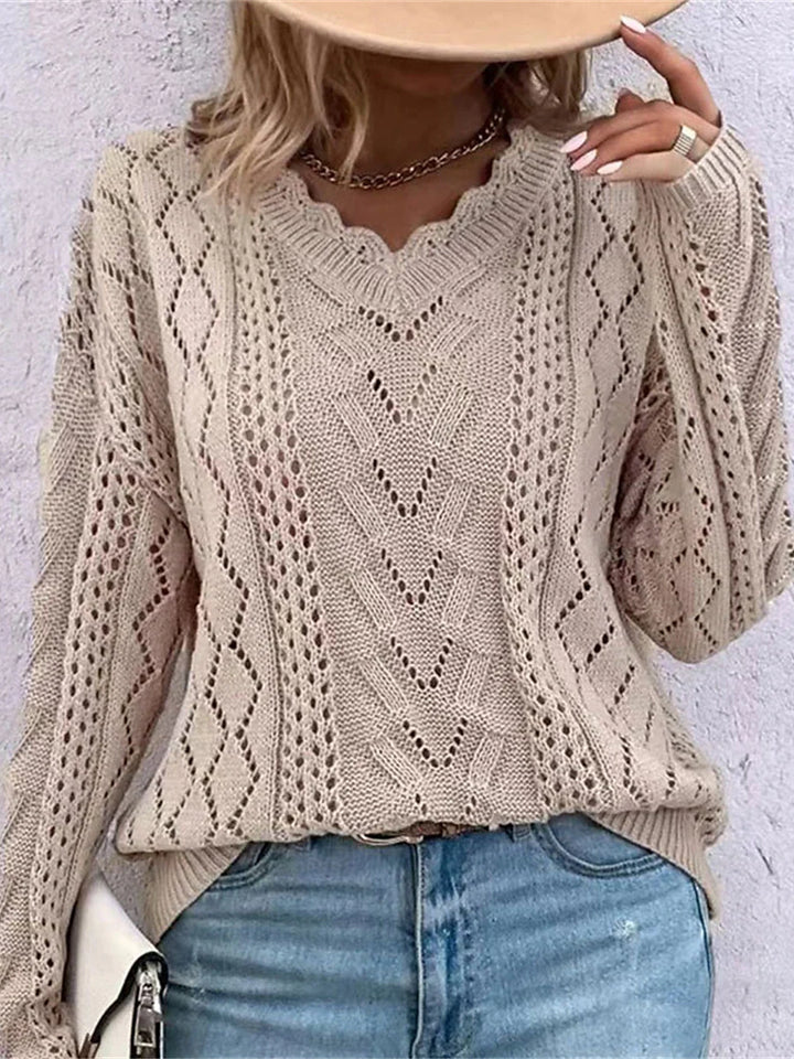 Valea | Damen Strickpullover mit V-Ausschnitt und Zopfstrick