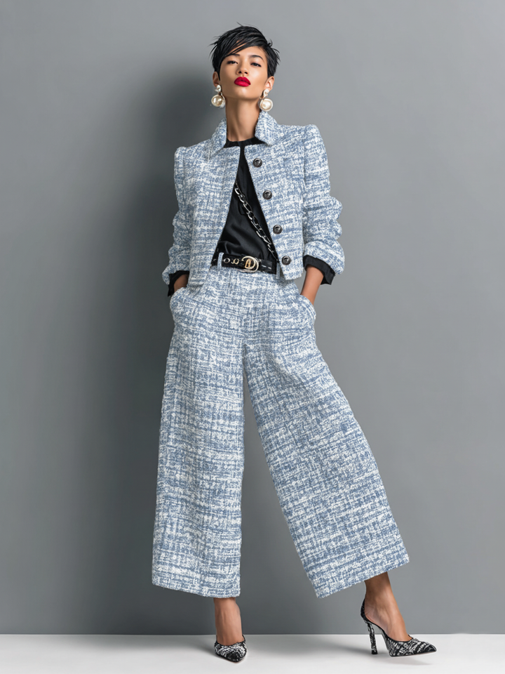 Valea Damen Zweiteiler mit Langarmjacke und weiter Hose – Blau