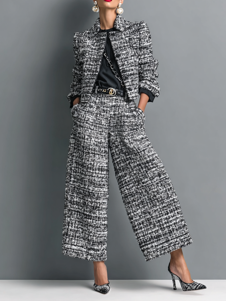 Valea Damen Zweiteiler mit Langarmjacke und weiter Hose – Schwarz
