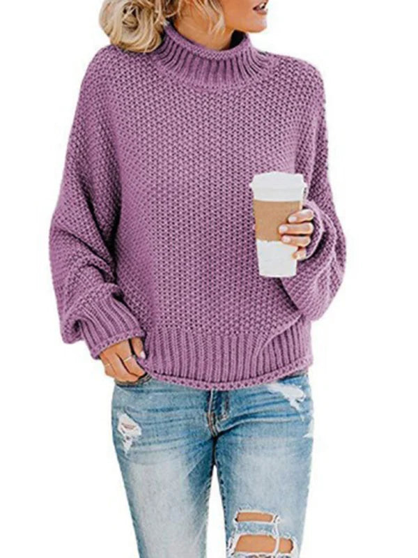 Damen Jumper mit Rollkragen aus Acrylstrick, lange Ärmel, Regular Fit – Lila