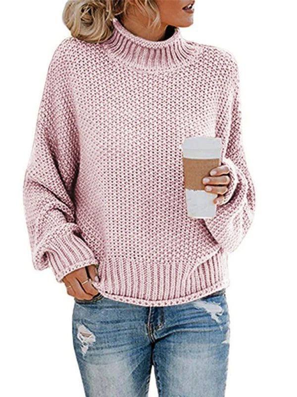 Damen Jumper mit Rollkragen aus Acrylstrick, lange Ärmel, Regular Fit – Rosa