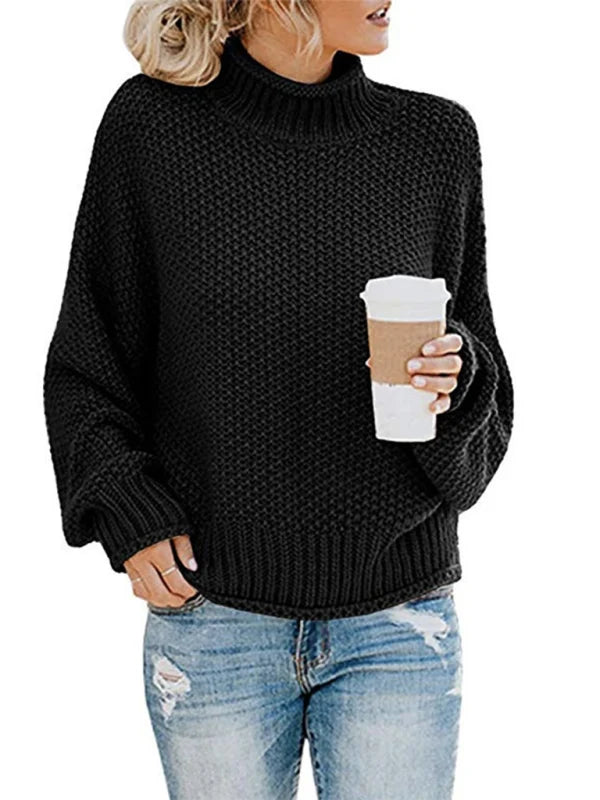 Damen Jumper mit Rollkragen aus Acrylstrick, lange Ärmel, Regular Fit – Schwarz