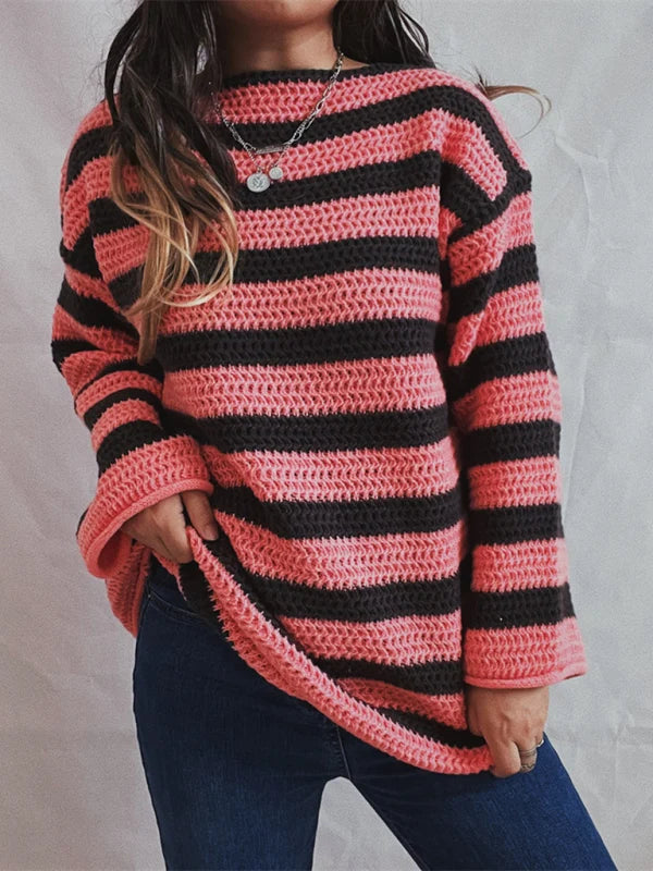 Damen Strickjumper in Streifenoptik, grob gestrickt, Regular Fit – 1