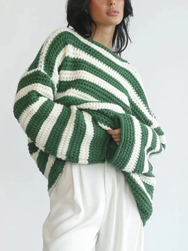 Damen Strickjumper in Streifenoptik, grob gestrickt, Regular Fit – 3