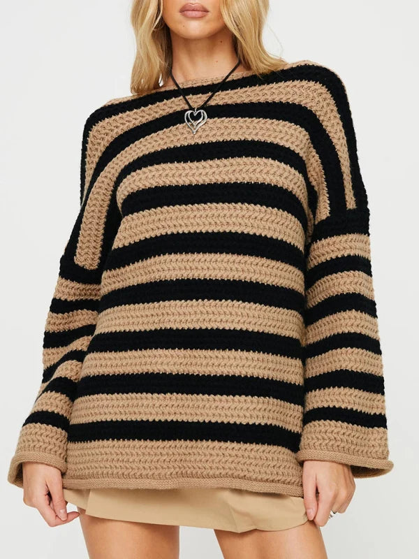 Damen Strickjumper in Streifenoptik, grob gestrickt, Regular Fit – 4