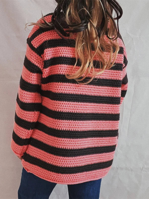 Damen Strickjumper in Streifenoptik, grob gestrickt, Regular Fit – 6