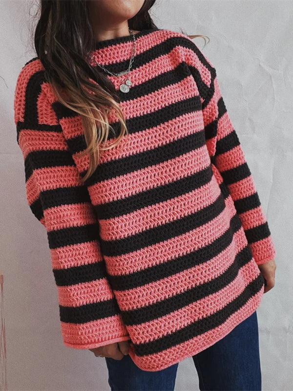 Damen Strickjumper in Streifenoptik, grob gestrickt, Regular Fit – 7