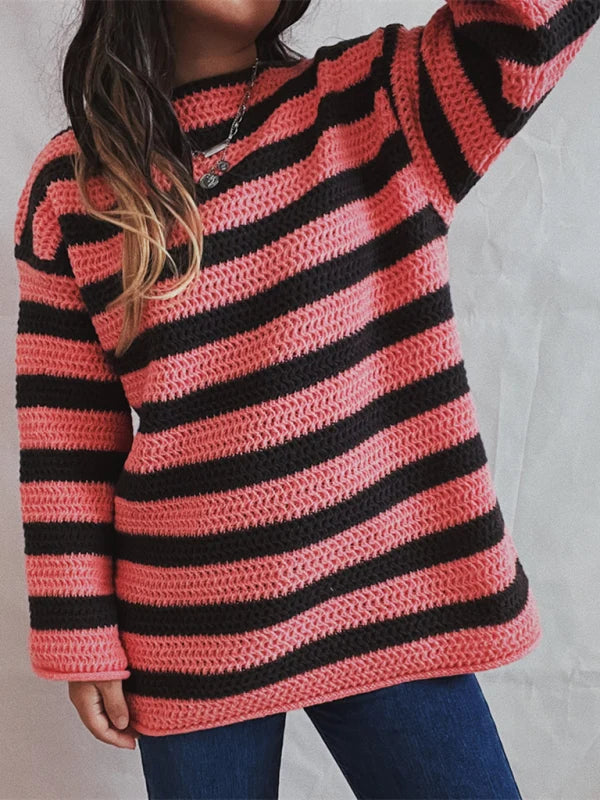 Damen Strickjumper in Streifenoptik, grob gestrickt, Regular Fit – 8