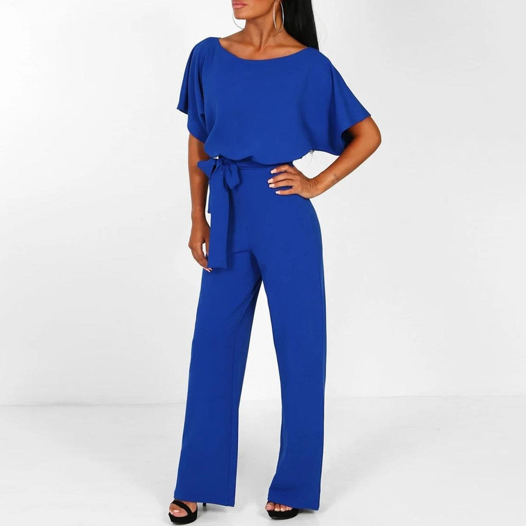 Viola | Damen lässiger Kurzarm Jumpsuit mit Gürtel