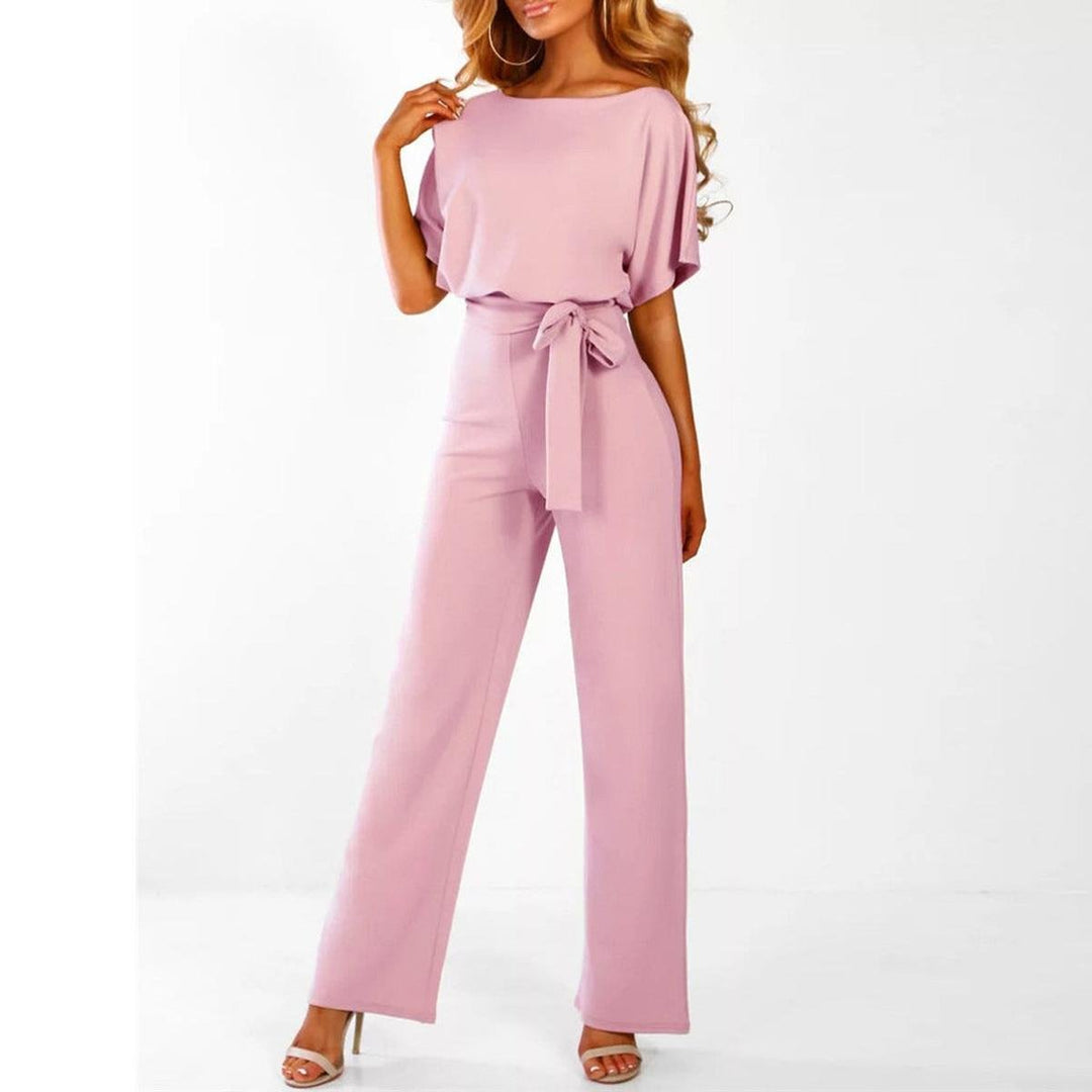 Viola | Damen lässiger Kurzarm Jumpsuit mit Gürtel