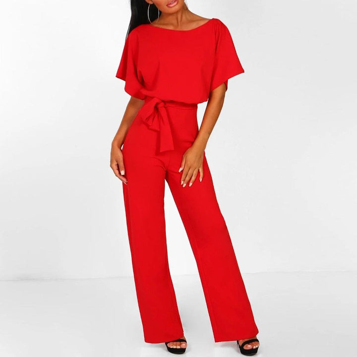Viola | Damen lässiger Kurzarm Jumpsuit mit Gürtel
