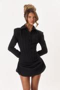 Vivien | Damen tailliertes Mini-Hemdblusenkleid mit Schulterpolstern und Raffung