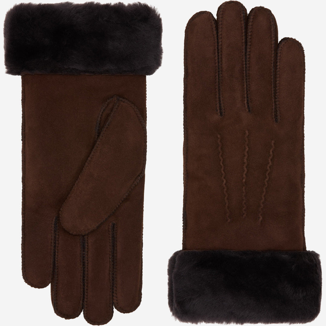 Damen Handschuhe mit Ziernähten und flauschigem Bündchen – Dunkelbraun