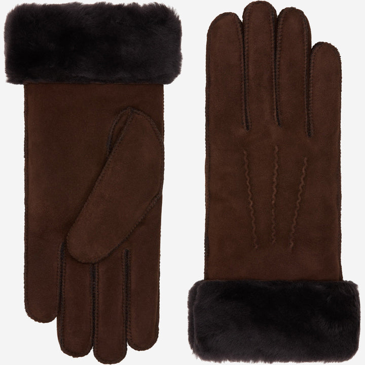 Damen Handschuhe mit Ziernähten und flauschigem Bündchen – Dunkelbraun