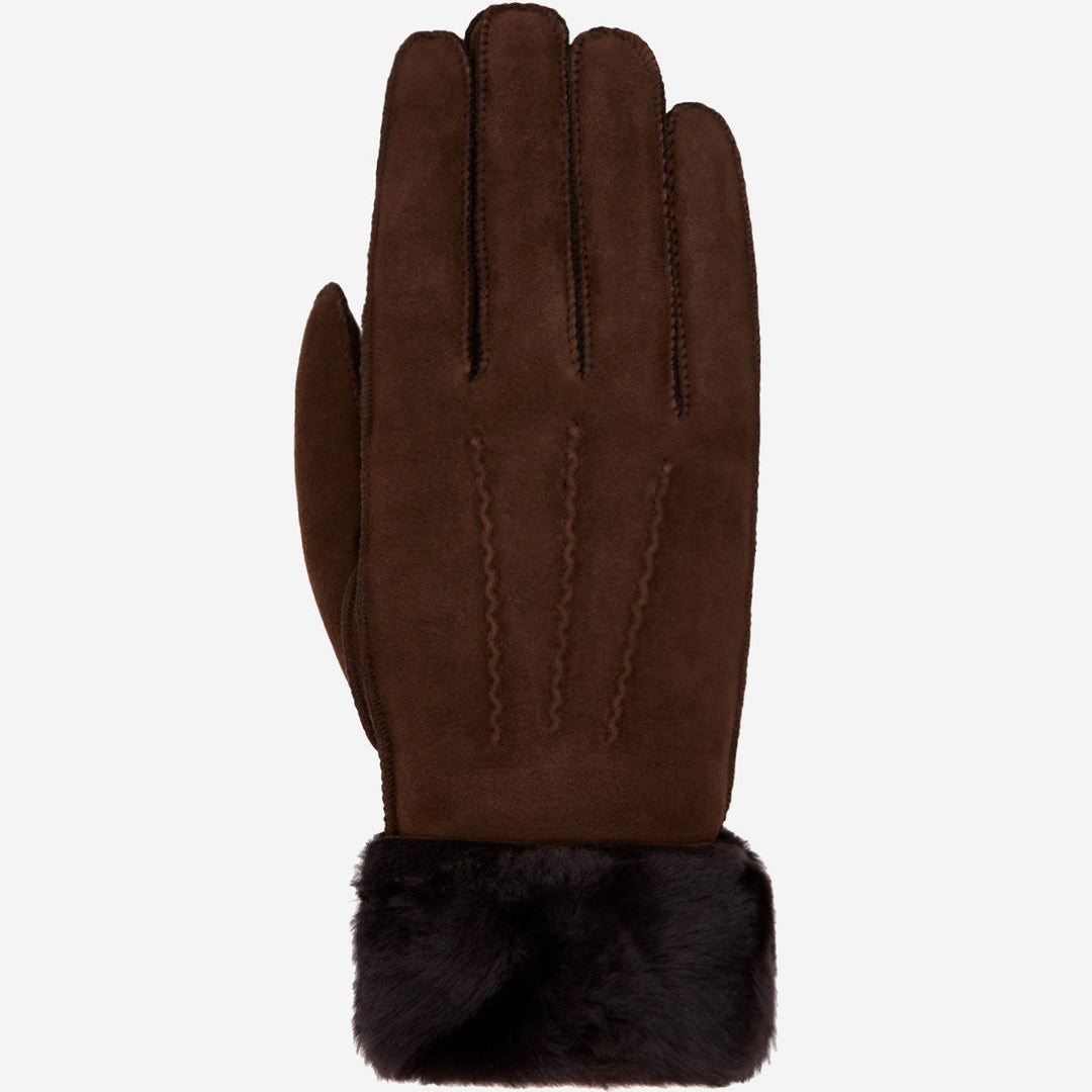 Damen Handschuhe mit Ziernähten und flauschigem Bündchen – Dunkelbraun