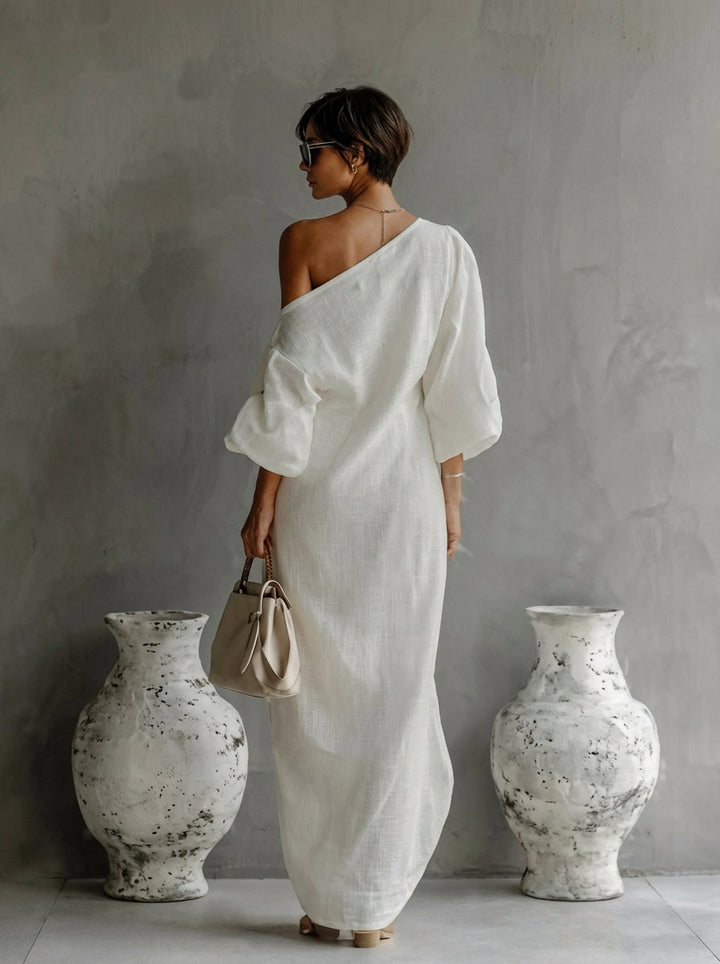 Weißes Kleid Damen mit Elegantem Maxi-Schnitt und Fließendem Rock