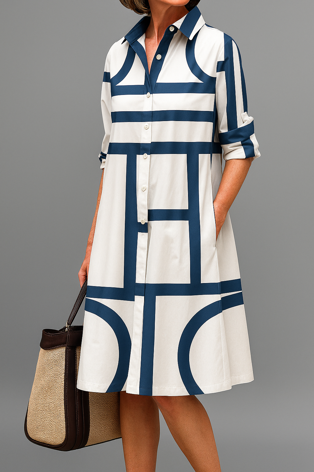 Weißes Kleid Damen mit Midi-Länge und Elegantem Schnitt