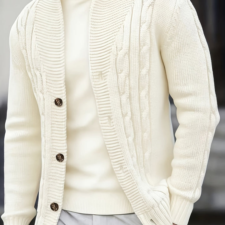 Wendelin Herren Zopfstrickjacke mit Knopfleiste Elfenbein