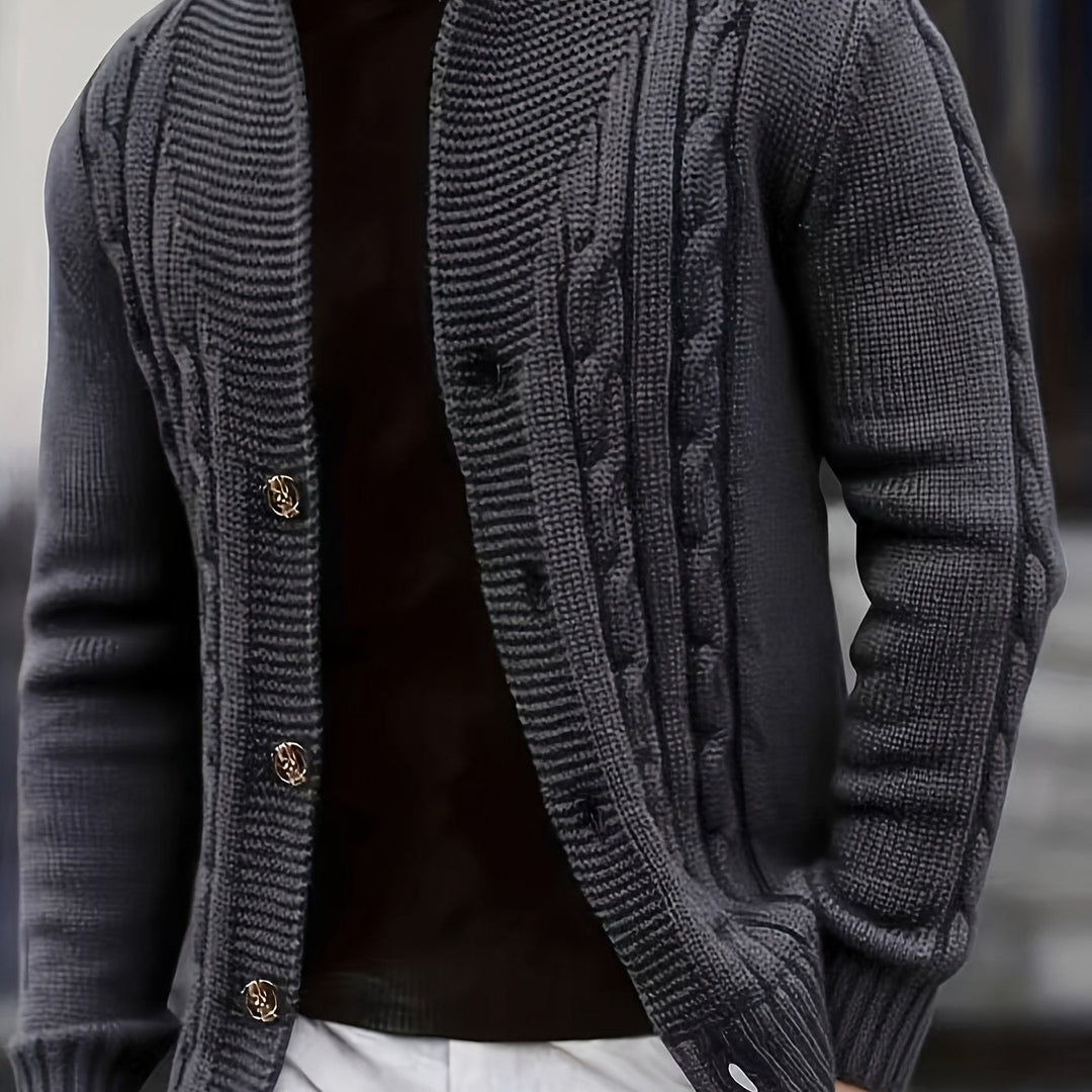 Wendelin Herren Zopfstrickjacke mit Knopfleiste Graphit