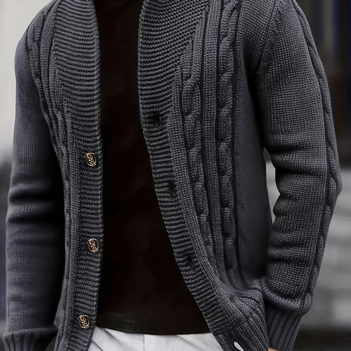 Wendelin Herren Zopfstrickjacke mit Knopfleiste Graphit
