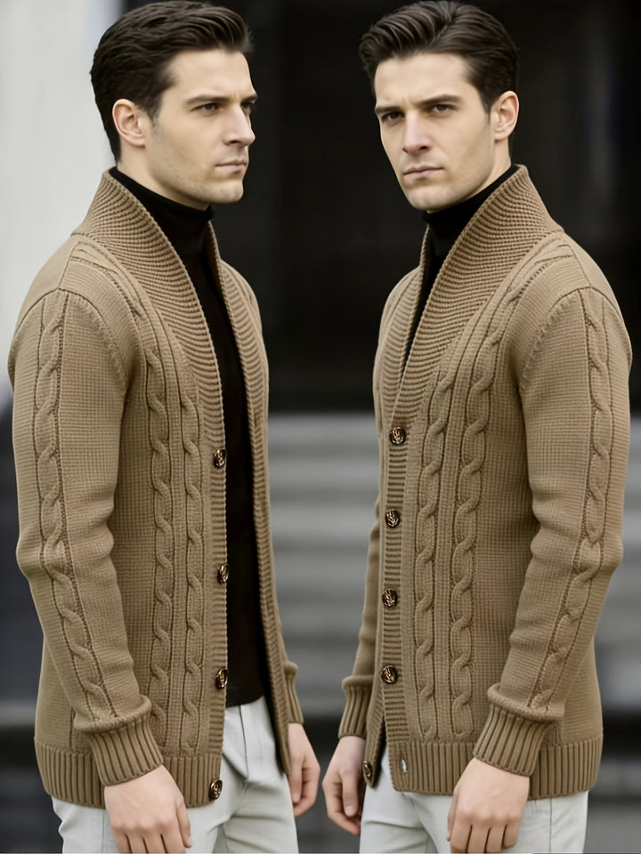 Wendelin Herren Zopfstrickjacke mit Knopfleiste Khaki