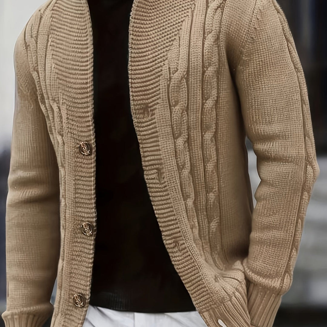 Wendelin Herren Zopfstrickjacke mit Knopfleiste Khaki