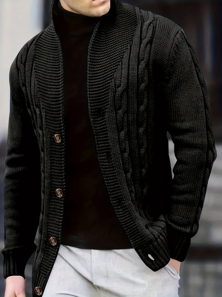 Wendelin Herren Zopfstrickjacke mit Knopfleiste Schwarz