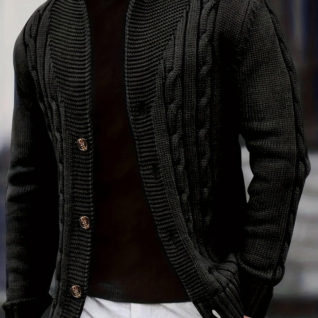 Wendelin Herren Zopfstrickjacke mit Knopfleiste Schwarz